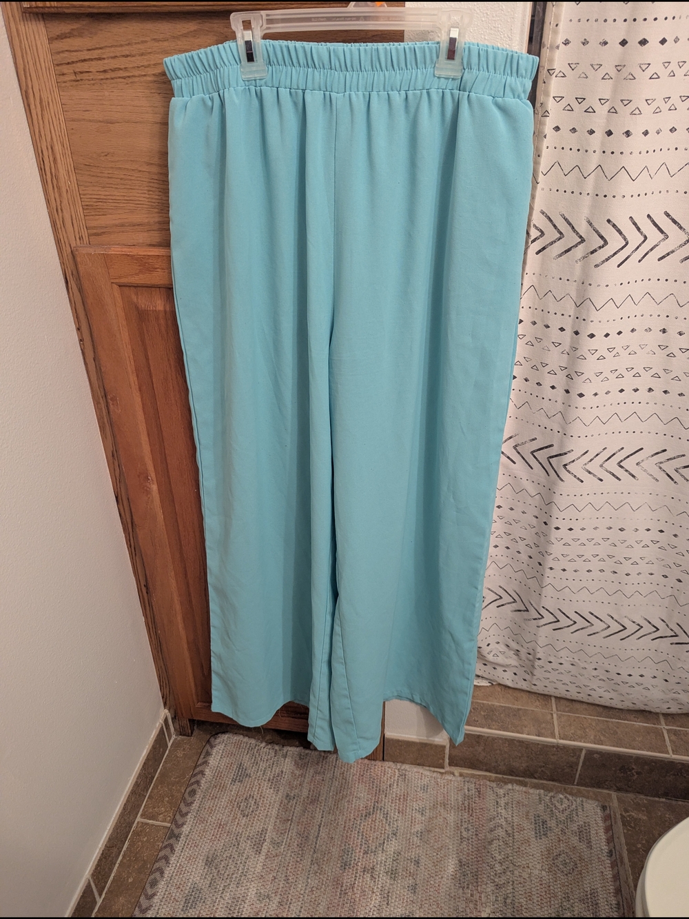 Light Blue Wide-Leg Elastic Waist Pants